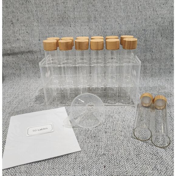 Coffee Bean Storage Tubes Set 14pc Glass Vials w/ Wood Lids + Stand - Picture 1 of 7